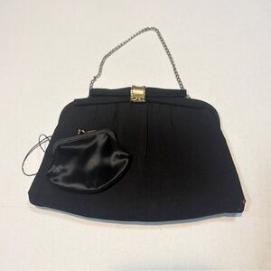 Vintage After Five Black Hand bag with wallet 1950’s gold rhinestone
